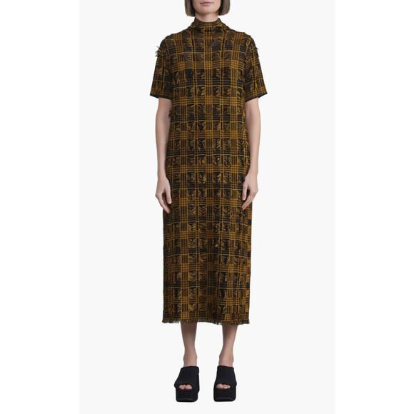 Lafayette 148 New York Fringed Plaid Mock Neck Sweater Dress Small - Picture 1 of 9